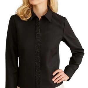 LAFAYETTE 148 Black Wool Mohair Blend Beaded Evening Jacket 12 *EUC*